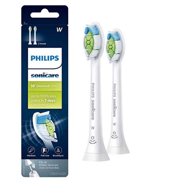 Genuine Philips Sonicare Diamondclean Replacement Toothbrush Heads, HX6062/65, Brushsync Technology, White 2 pk