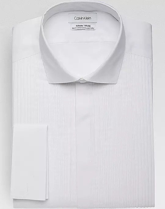 Infinite Non-Iron White Multi Pleated Bib Slim Fit Formal Dress Shirt