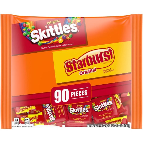 Skittles & Starburst Fun Size Halloween Candy Assortment 90pks