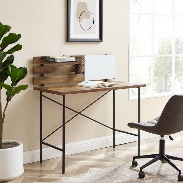 Urban Industrial Plank Writing Desk with Office Accessories Rustic Oak - Saracina Home