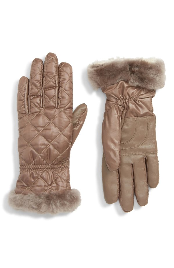 All Weather Touchscreen Compatible Quilted Gloves with Genuine Shearling Trim