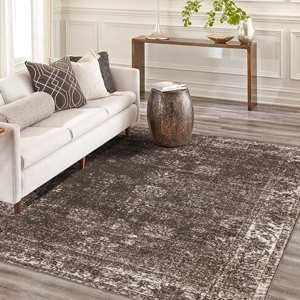 Sofia Collection Area Rug - Casino (5' 3" x 8' Rectangle, Brown/ Ivory)