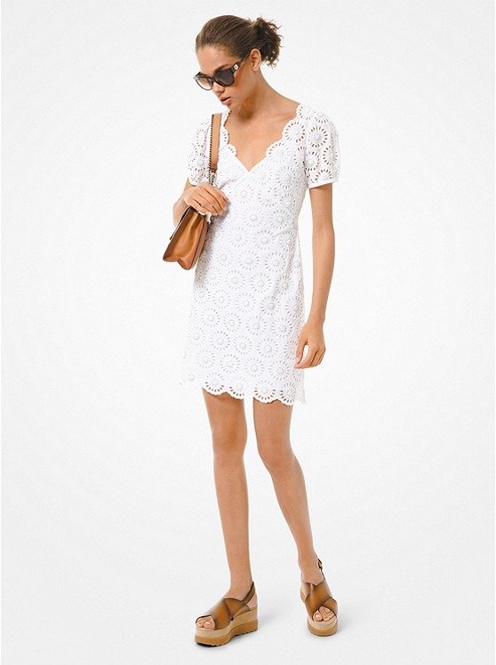 Embellished Broderie Anglaise Cotton Dress