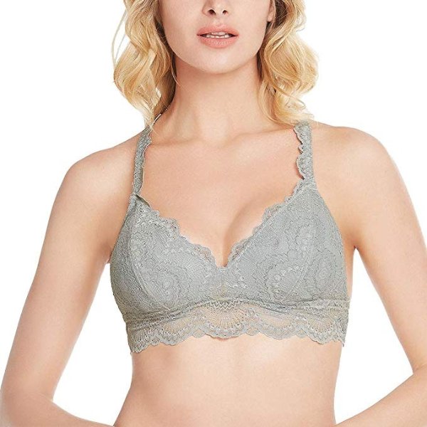 Aditi Floral Lace Wireless Bras for Women Wirefree Deep V Sleep Bralette Removable Pads