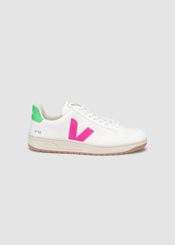 V12 Neon Mixed Leather Court Sneakers
