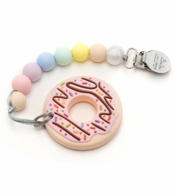 Silicone Teether with Clip - Donut/Pink