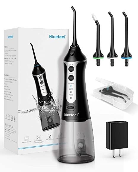 Cordless Water Flosser Teeth Cleaner, Nicefeel 300ML Cleanable Water Tank Water Jet Pik Rechargeable 3 Modes Oral Irrigator with tip case for Oral Care