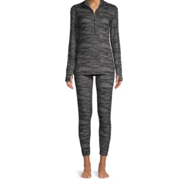 Women's Knit Thermal Zip Top Shirt and Leggings Sleep Set