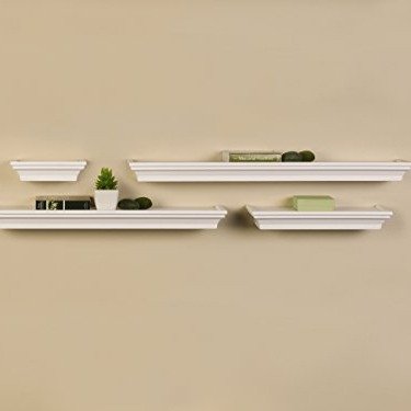Floating Wall Mount Molding Ledge Shelves, Set of 4, White