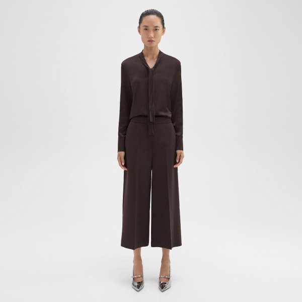 Cropped Wide-Leg Pant in Double Weave