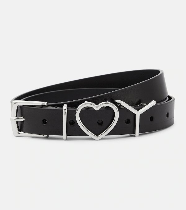Y Heart slim leather belt