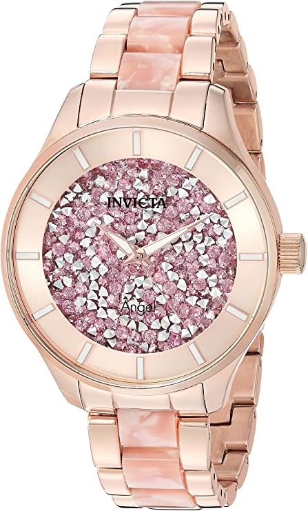 Women's Angel 40mm Rose Gold Tone Stainless Steel and Resin Quartz Watch, Rose Gold (Model: 24663)