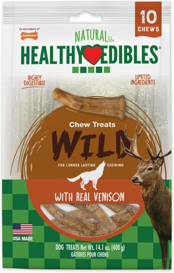 Healthy Edibles Venison Flavored Antler Wolf Dog Treats, 10 count - Chewy.com