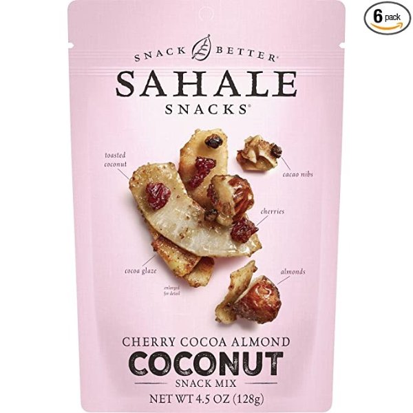 Sahale Snacks Cherry Cocoa Almond Coconut Snack Mix, 4.5 Ounces (Pack of 6)