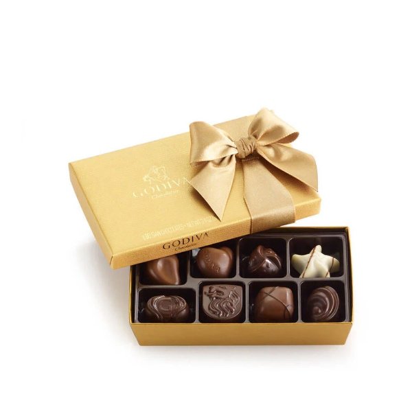 Assorted Chocolate Gold Gift Box, Classic Ribbon, 8 pc. | GODIVA