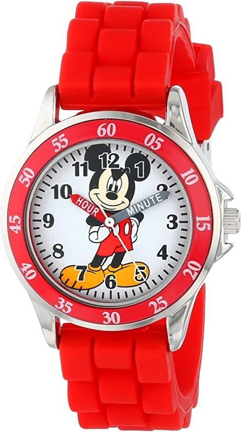 Kids' MK1239 Time Teacher Mickey Mouse Watch with Red Rubber Strap