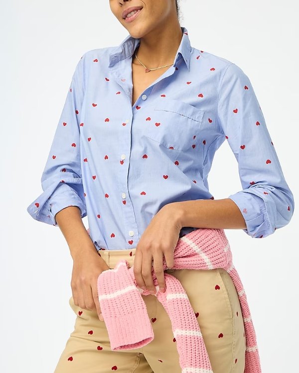 Printed button-up shirt in end-on-end cotton