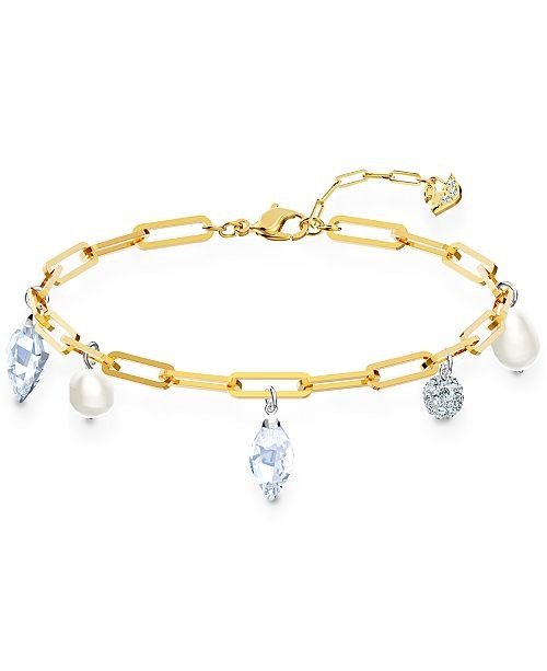 Gold-Tone Crystal & Imitation Pearl Charm Link Bracelet