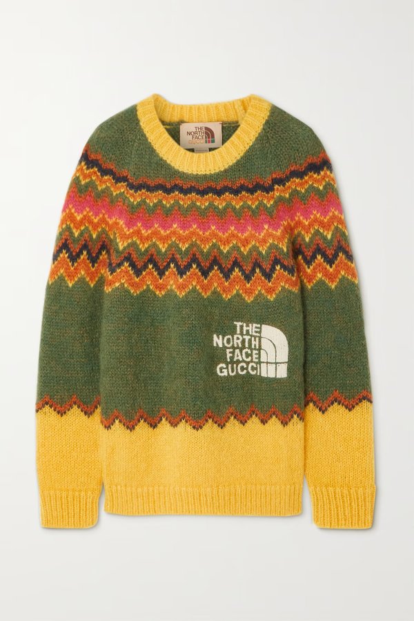 + The North Face embroidered intarsia mohair-blend sweater