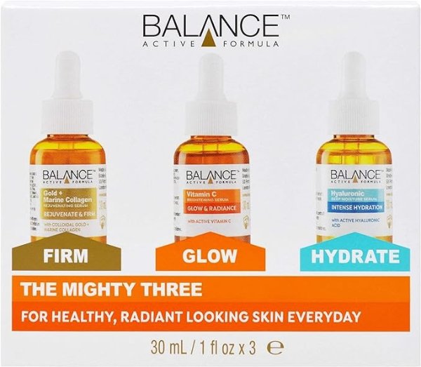 Balance Active Formula 面部护肤精华套装 The Mighty Three (3 x 30ml) – 突破性的活性成分，效果显着。三种有针对性的精华液，您可以叠加在一起或单独使用。