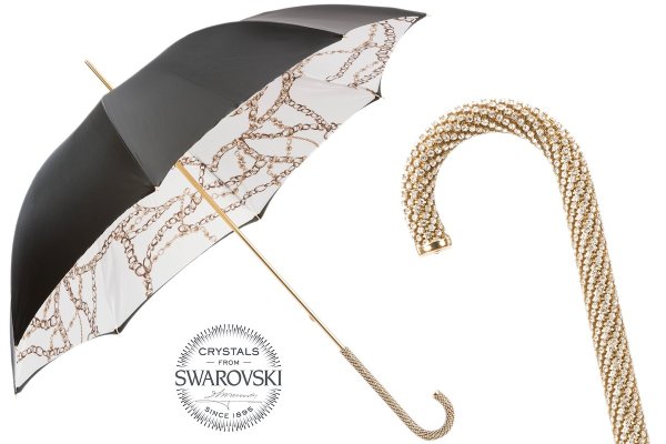 - Luxury Black Umbrella with Chains and Printed Interior