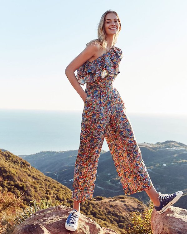 One-shoulder ruffle jumpsuit in Liberty® Margaret Annie print