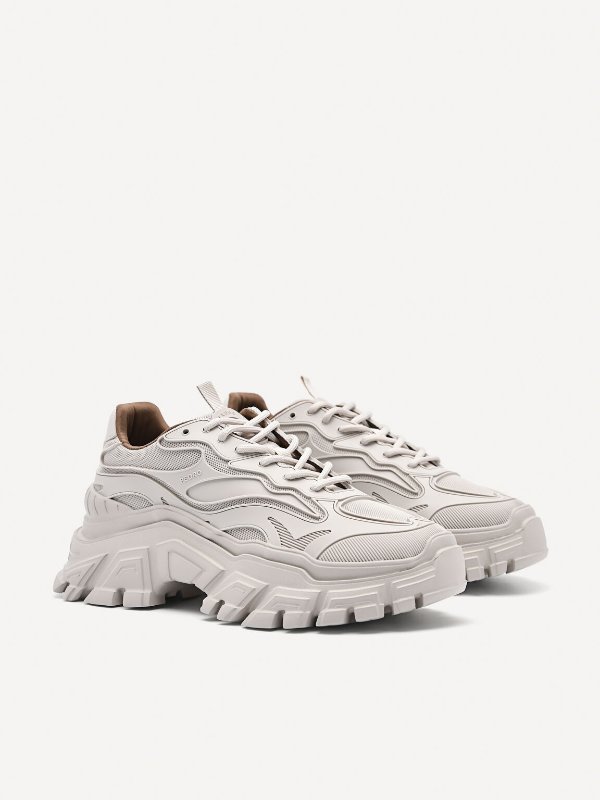 Lace-Up Mesh Sneakers - Taupe