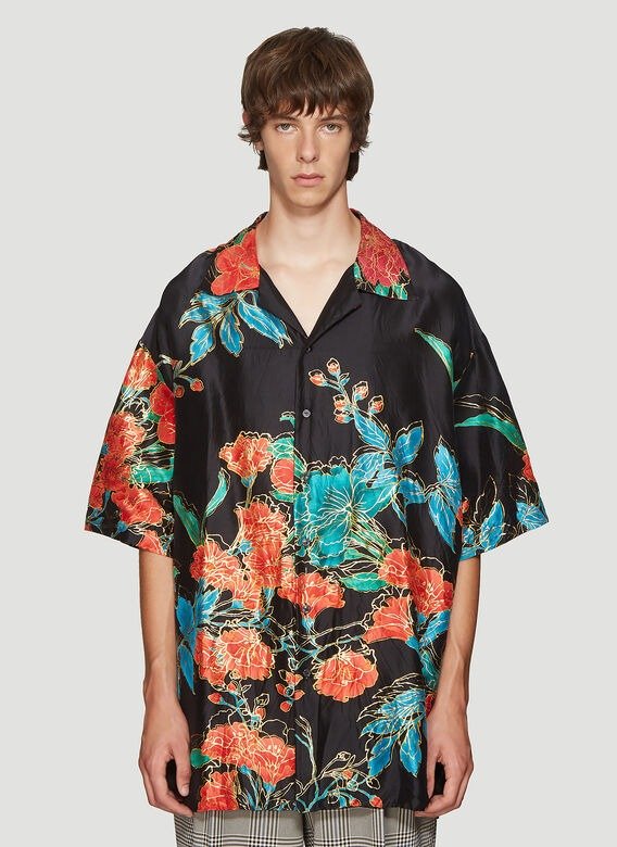 Oversized Floral Bowling Shirt in Black