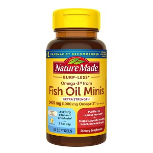 Nature Made Burp-Less Omega-3 from Fish Oil 1400 mg Minis, Dietary Supplement for Heart Health, Eyes and Brain Support, 60 Softgels