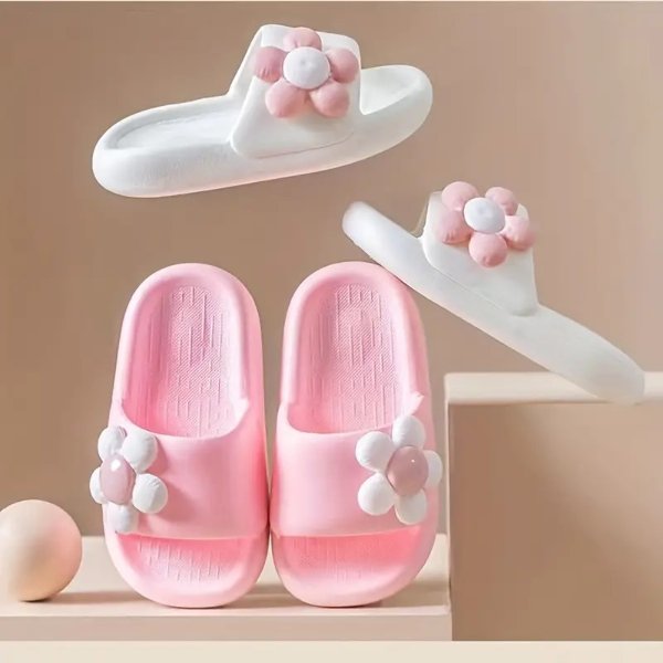 Baby Girls Cute Flower Lightweight Non-Slip Open Toe Slides For Newborn Infant Toddlers, Summer