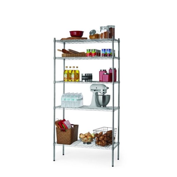 5 Tier Wire Shelving Unit, Silver/Zinc, 16"Dx36"Wx72"H, Weight Capacity 1750 lb