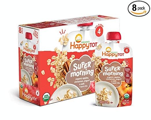 Happy Tot Organic Stage 4 Super Morning Apple Cinnamon Yogurt Oats + Super Chia, 4 Ounce Pouch (Pack of 8) (Packaging May Vary)