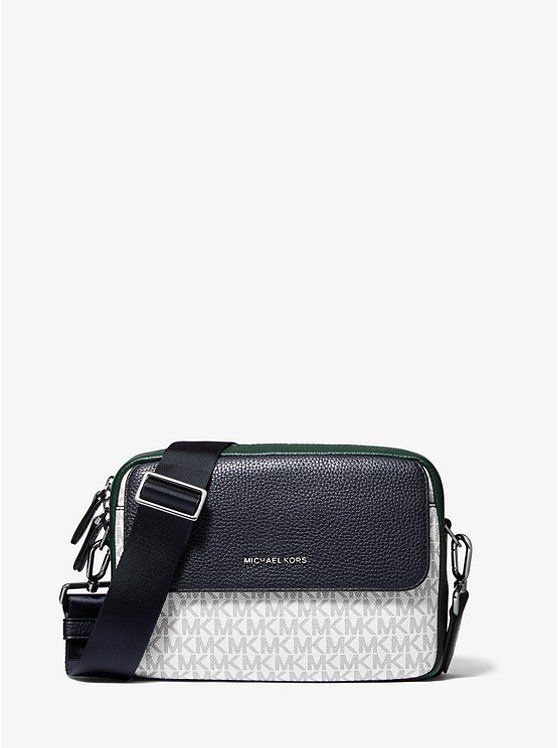 Hudson Color-Block Logo and Pebbled Leather Crossbody Bag