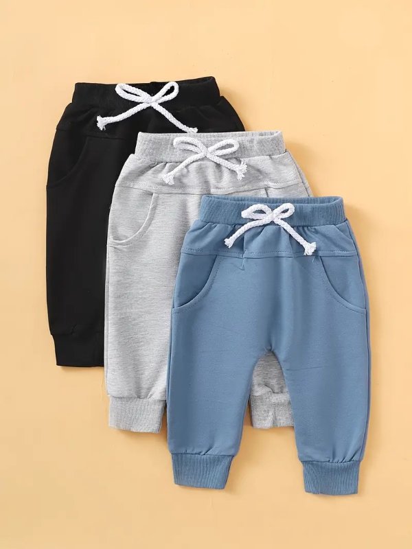 3pcs Baby Boys Basic Solid Color Casual Trousers