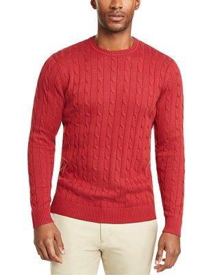 Men's Cotton Cable Crewneck Sweater, Created for Macy's