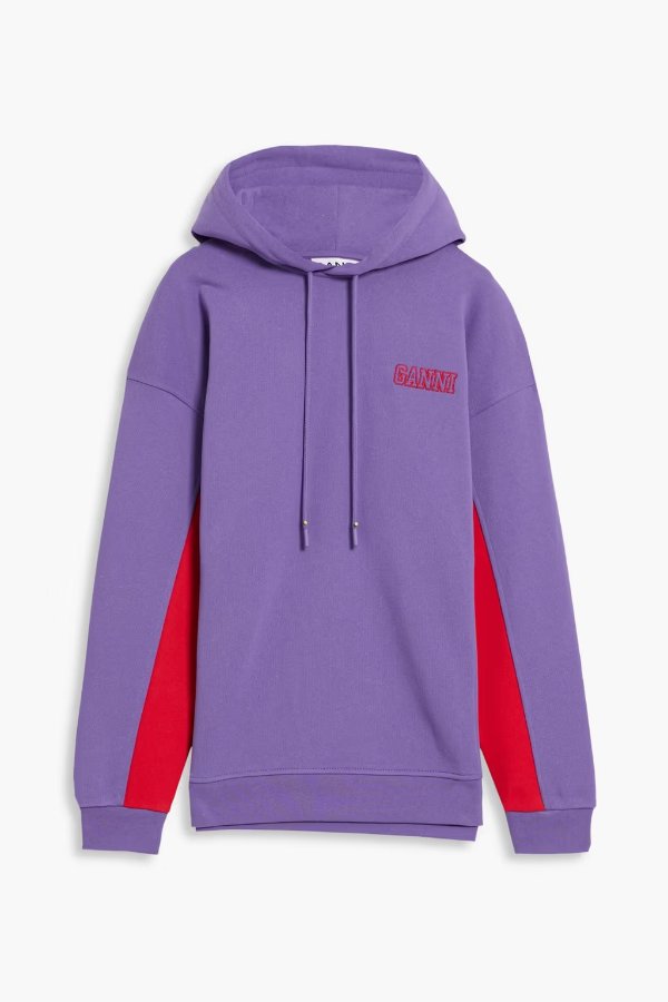 Embroidered two-tone cotton-blend fleece hoodie