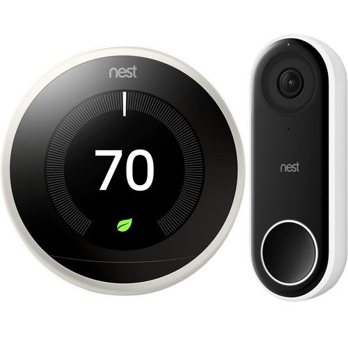 Google Nest Learning Smart Thermostat 3rd Gen White T3017US + Hello Video Doorbell