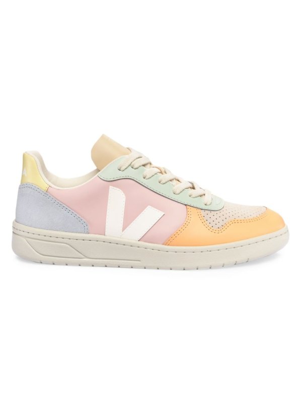 V-10 Colorblocked Leather Low-Top Sneakers