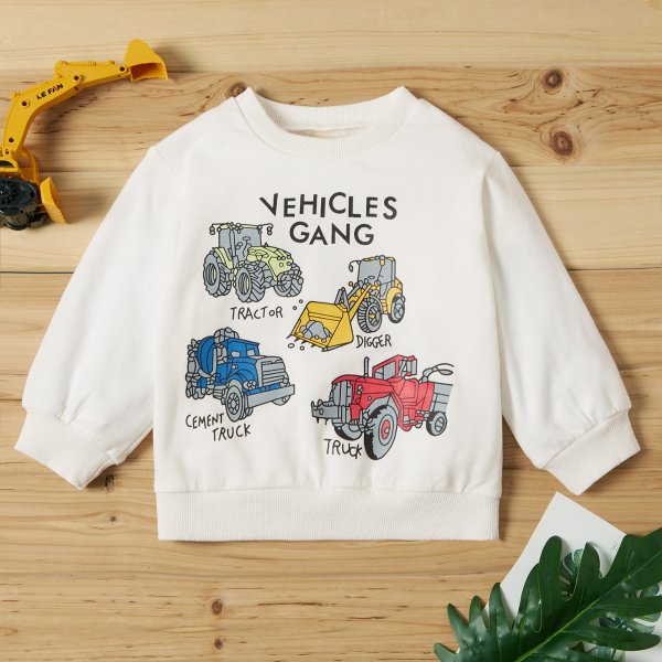 Baby / Toddler Cartoon Car Letter Print Long-sleeve Pullover