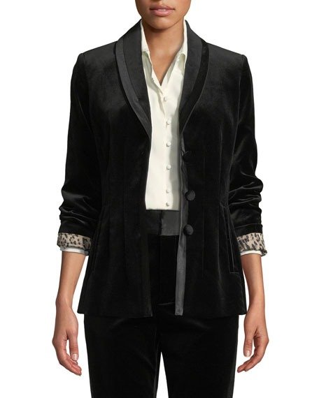 Fitted Velvet Button-Front Blazer Jacket