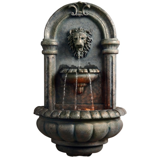 - Outdoor Royal Lion Head Wallfall Fountain w/ LED Light