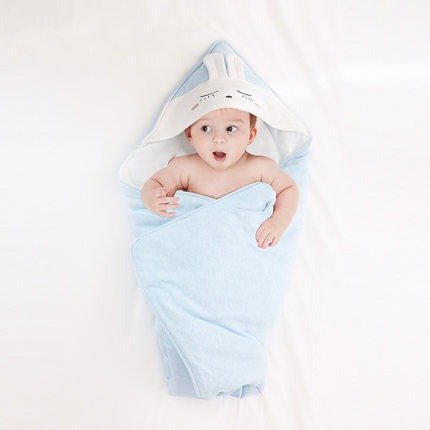 【自营】Purcotton/全棉时代婴幼儿针织抱被小被子带帽90x90cm