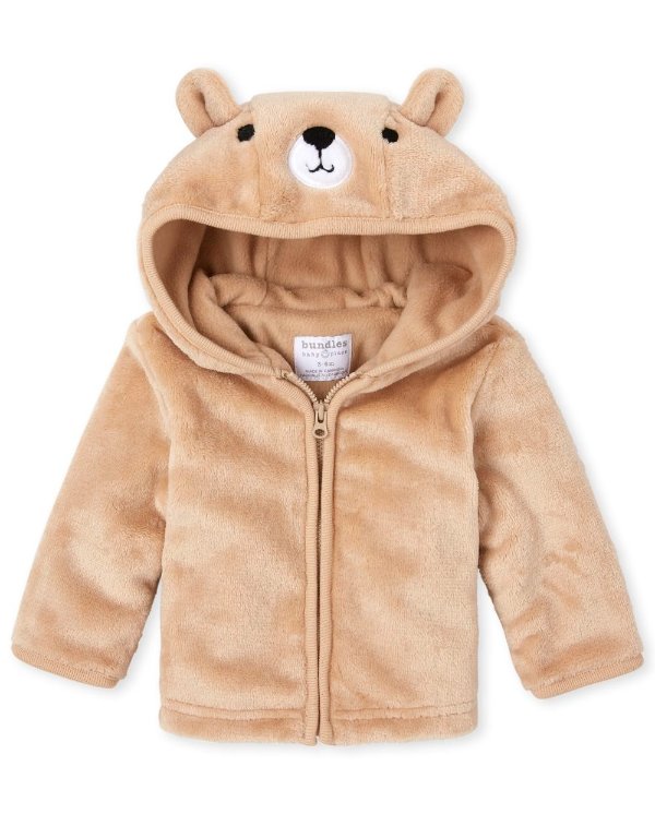 Baby Boys Long Sleeve Bear Faux Fur And Microfleece Lined Cozy Jacket