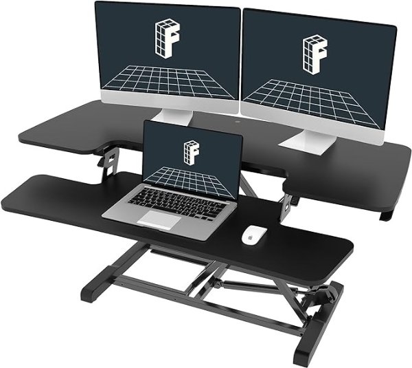 Standing Desk Converter 40in Sit to Stand up Desk Riser Height Adjustable Computer Workstation with Spacious 2-Tier Desktop Black