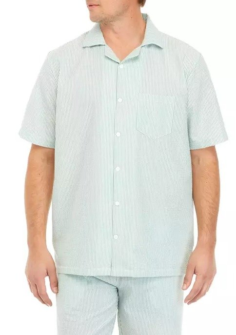 Men's Short Sleeve Woven Seersucker Camp Shirt