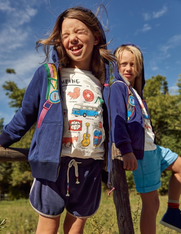 Shaggy-lined Applique Hoodie - Starboard Blue Backpack | Boden US