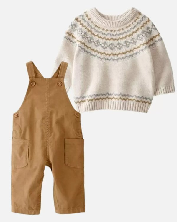 婴儿有机棉毛衣+背带裤套装