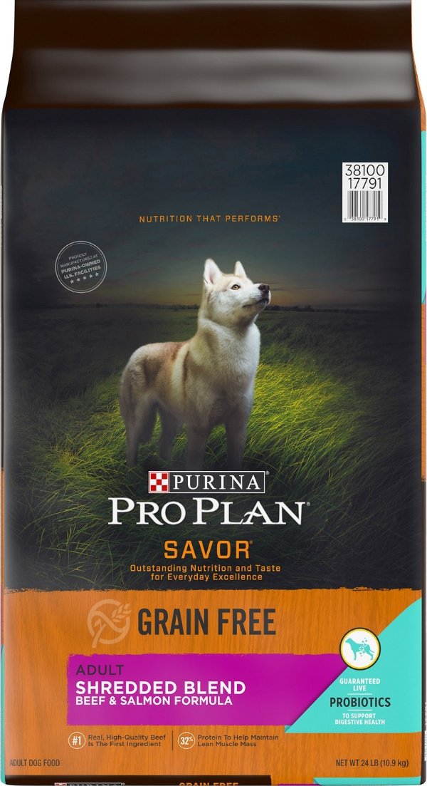 Pro Plan Savor Adult Shredded Blend Beef & Salmon Formula Grain-Free Dry Dog Food, 24-lb bag - Chewy.com