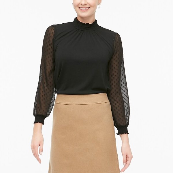 Drapey long-sleeve top with clip-dot sleeves