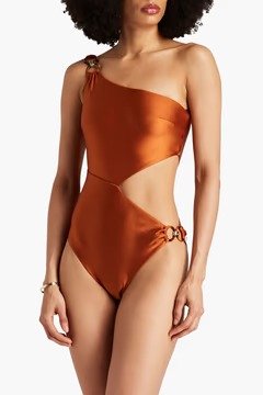 One-shoulder cutout metallic swimsuit